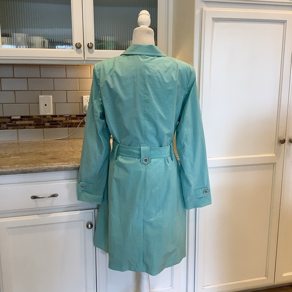 DEBBIE SHUCHAT Belted Trench Coat Size XL Turquoise Blue - Picture 4 of 9